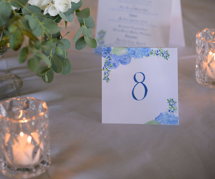 Hydrangea & Blueberries table number Brea McDonald Photo
