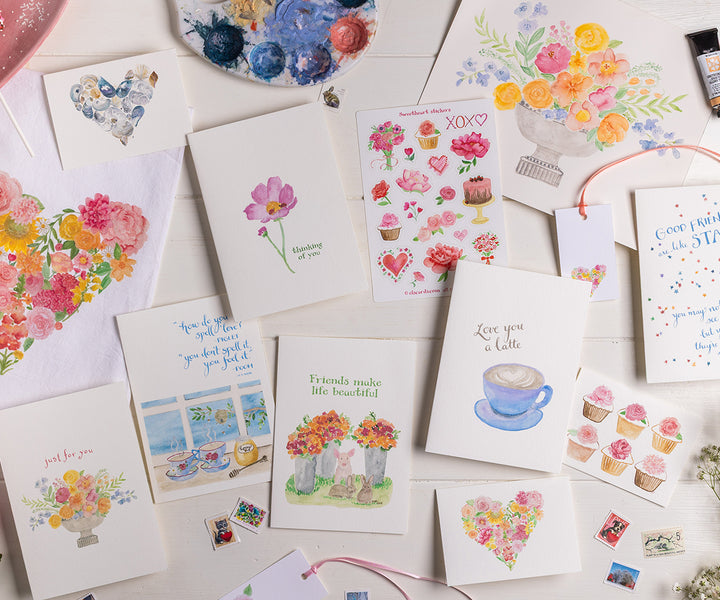 Assorted love and friendship notes with special bouquet original painting