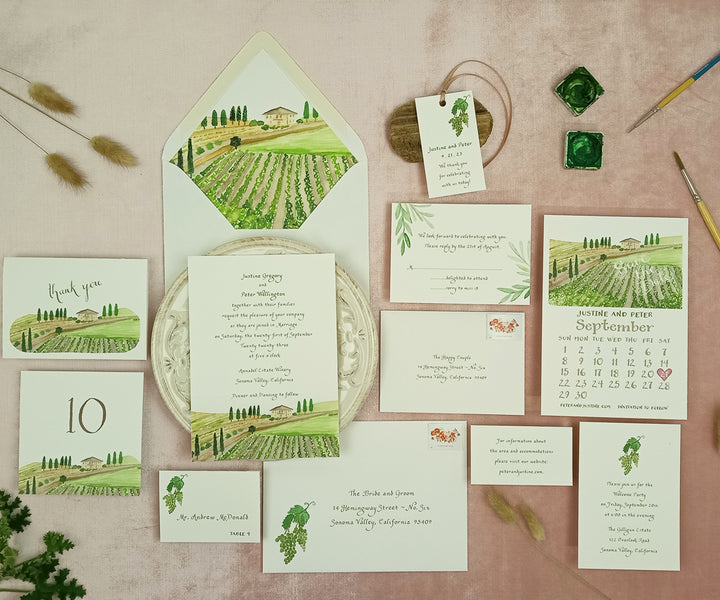 Vineyard wedding invitation suite