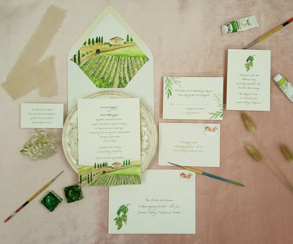 Vineyard wedding invitation suite