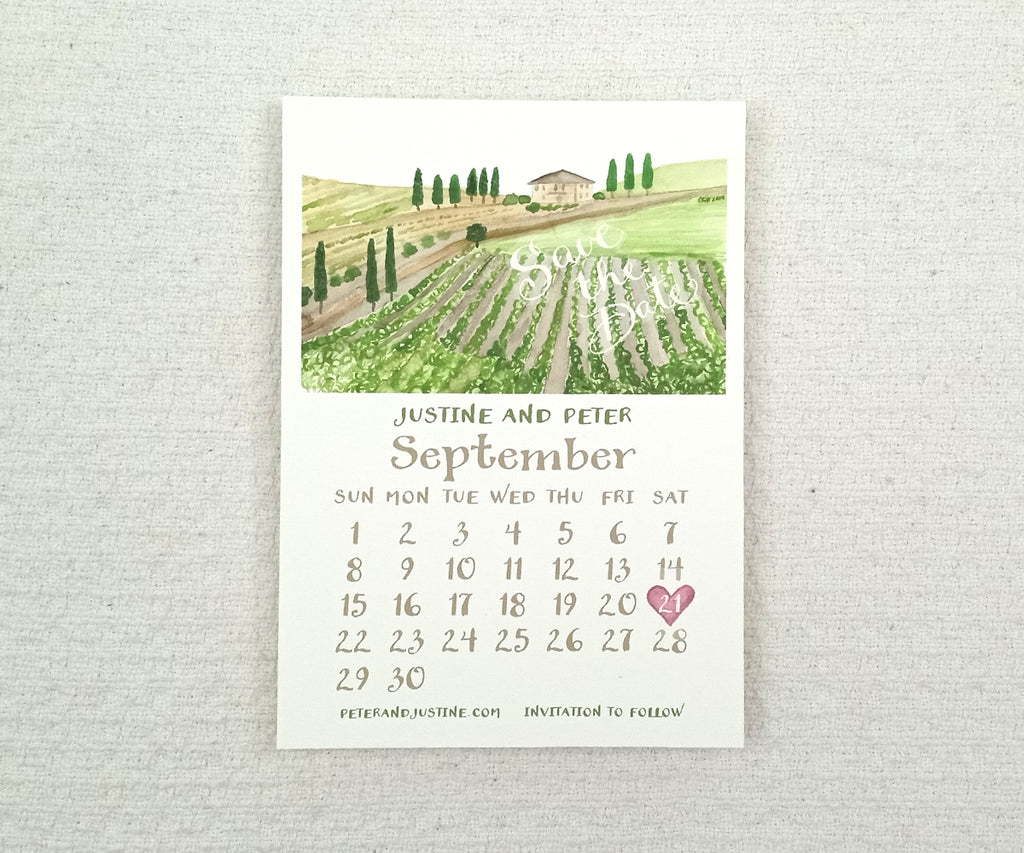 Calendar vineyard save the date card