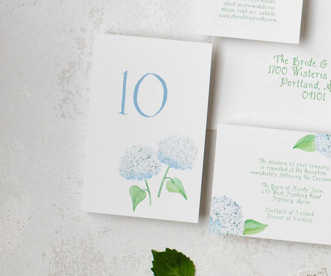 white hydrangea table number