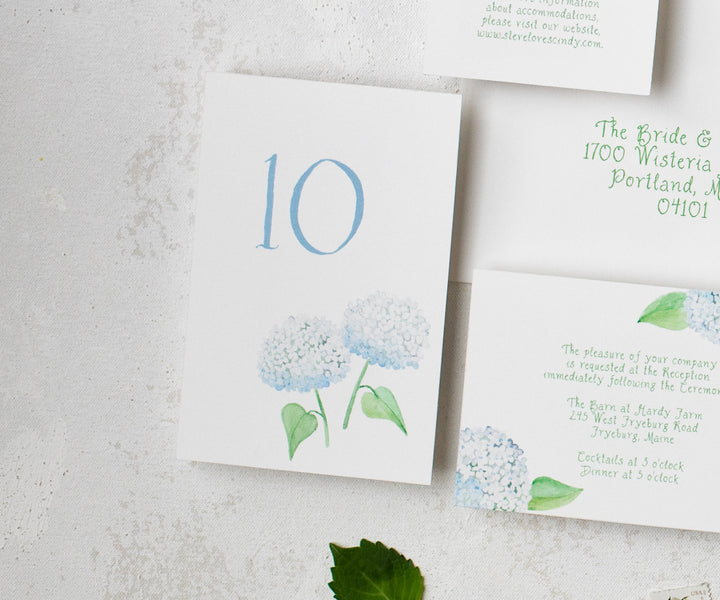 white hydrangea table number