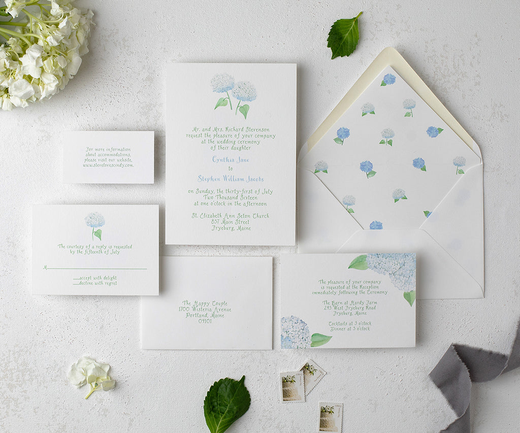 White Hydrangea wedding invitation