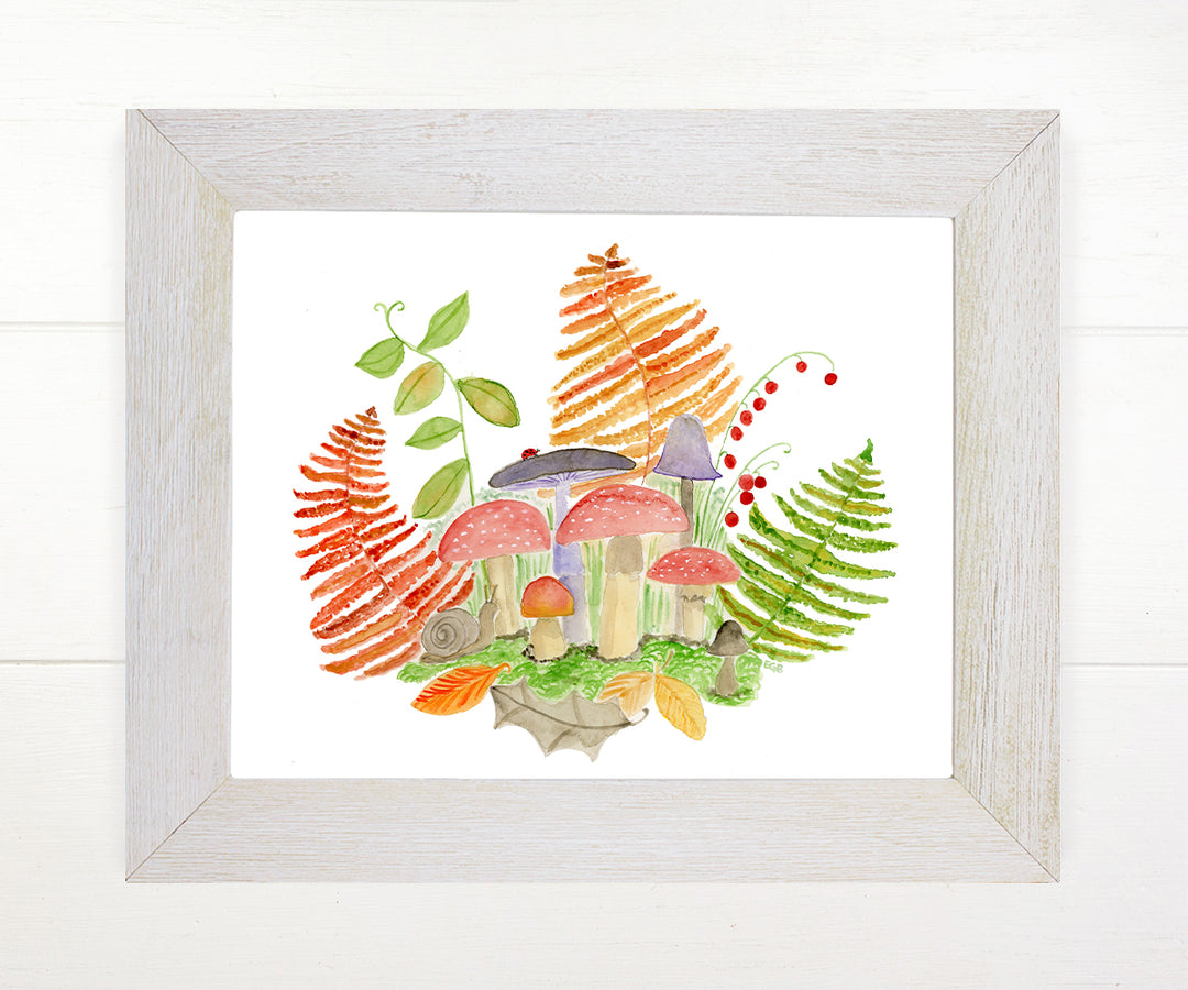 Watercolor woodland mushrooms print