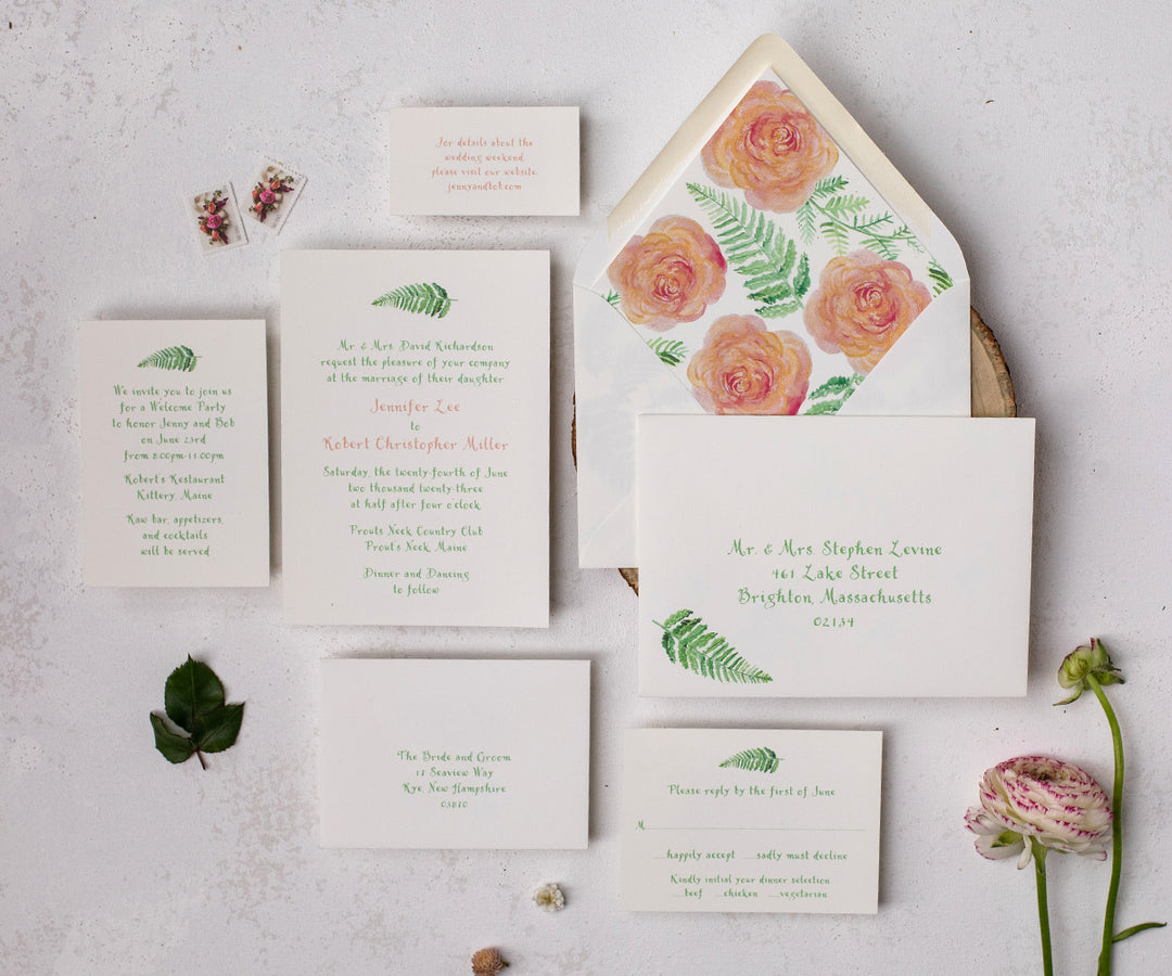 Green Leaf Wedding Invitation Set // Printed Wedding Invitations With Liner // E - Foto 8