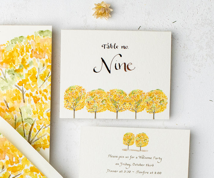 Yellow Autumn Trees Table Number