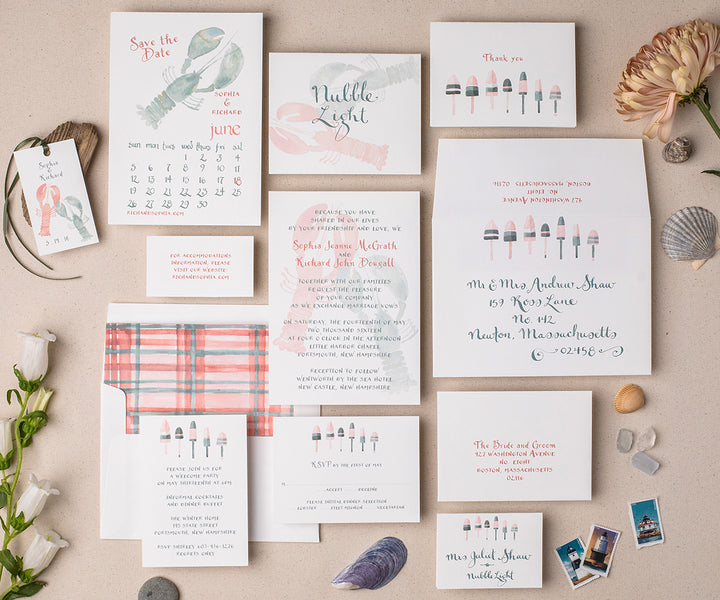 Pair of lobsters wedding invitation