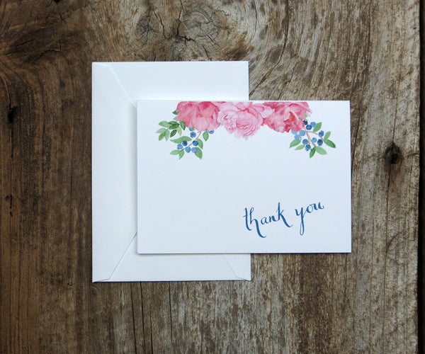 Peony and Blueberries thank you note