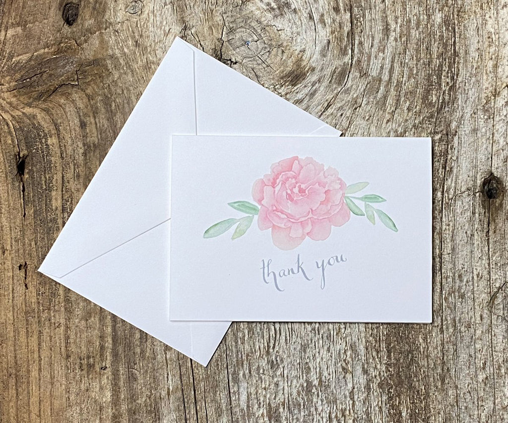Peony with greens thank you note