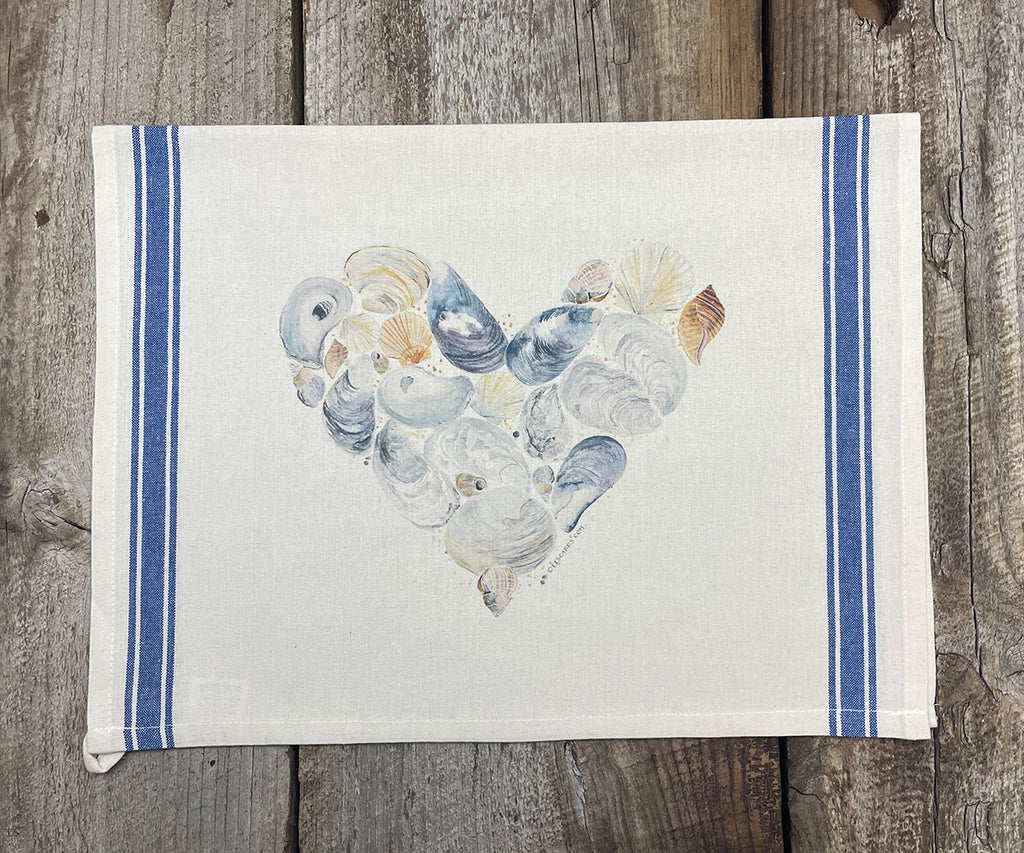 shell heart tea towel