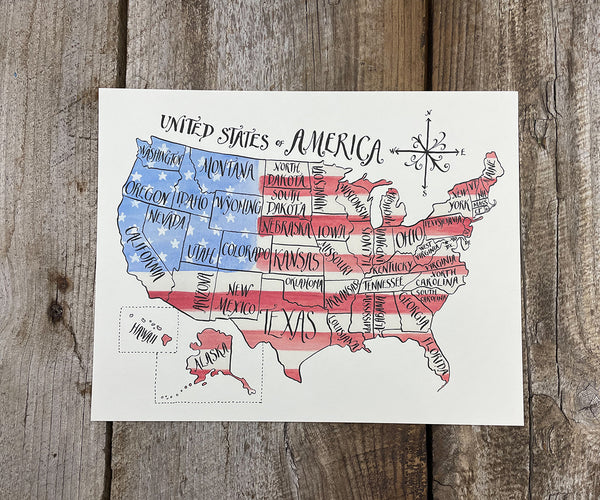 watercolor USA map