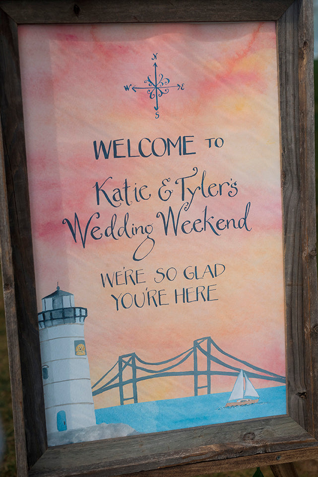 watercolor welcome sign for a wedding weekend