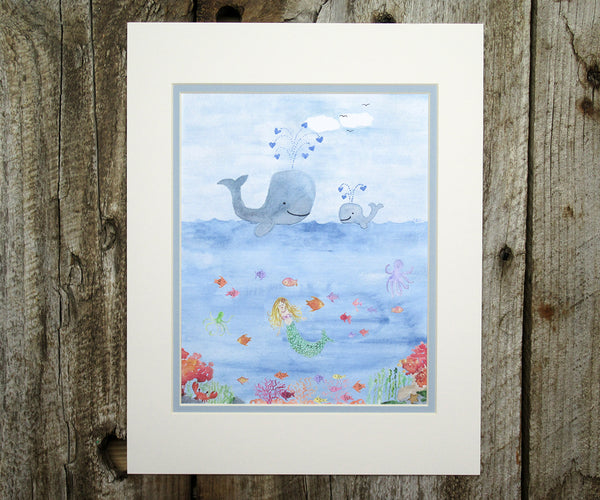 whales and mermaid print