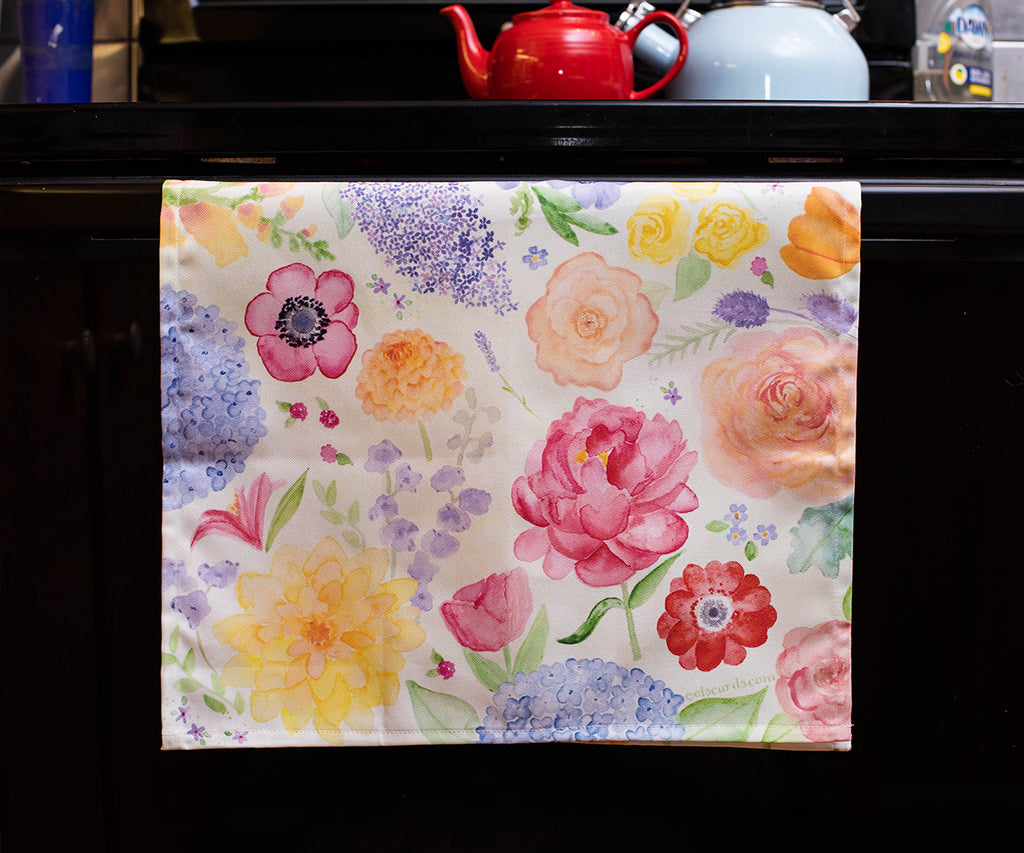 abundant blossoms tea towel