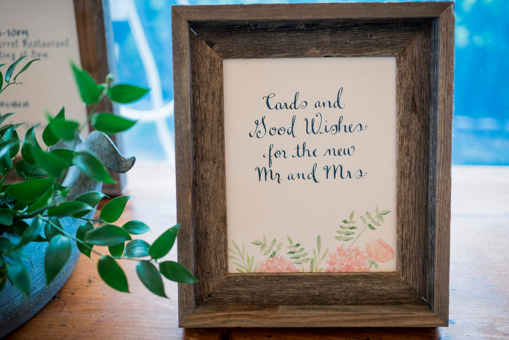 hand calligraphy wedding sign for cards