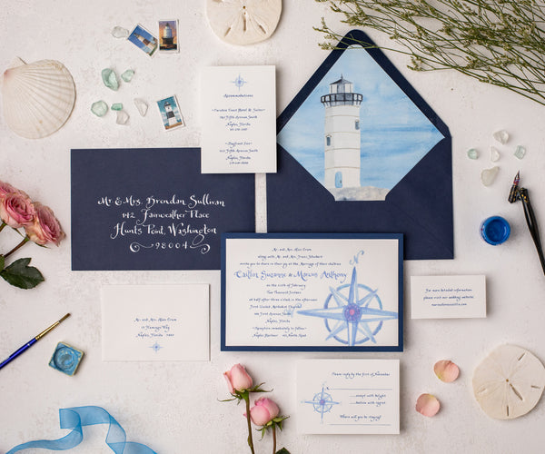 Chic Compass wedding invitation