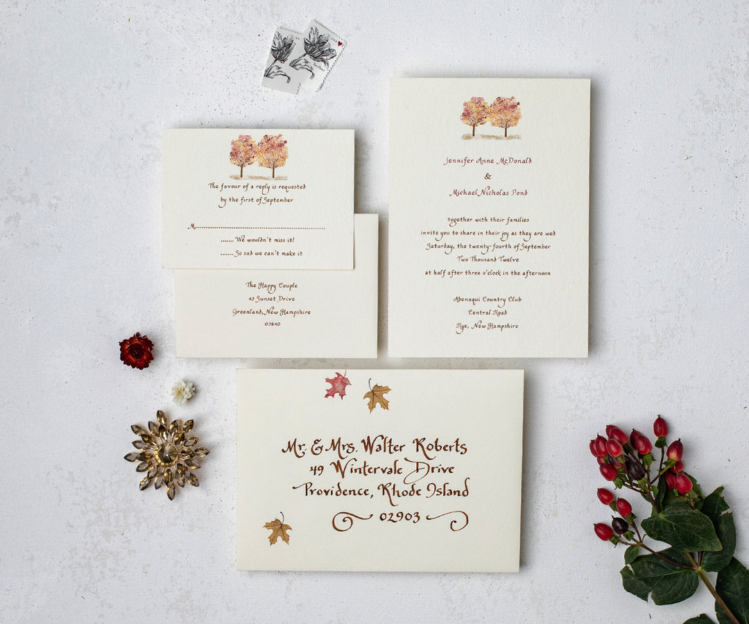 Classic autumn trees wedding invitation