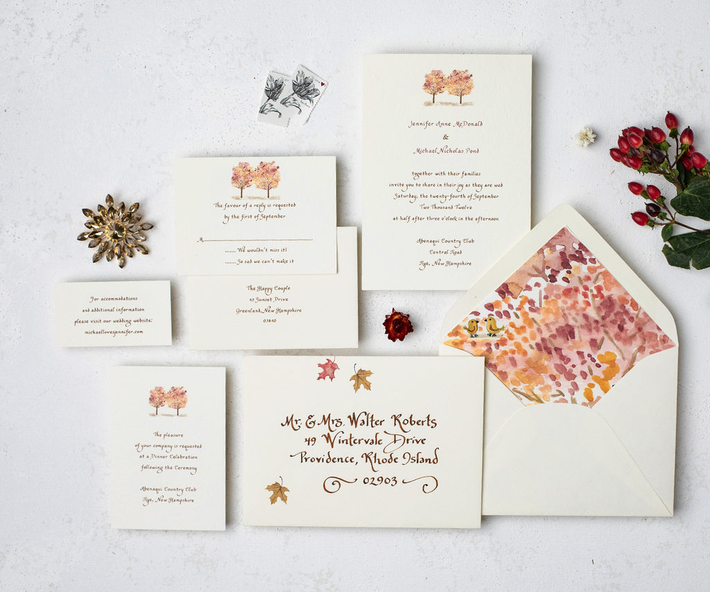 Classic autumn trees wedding invitation