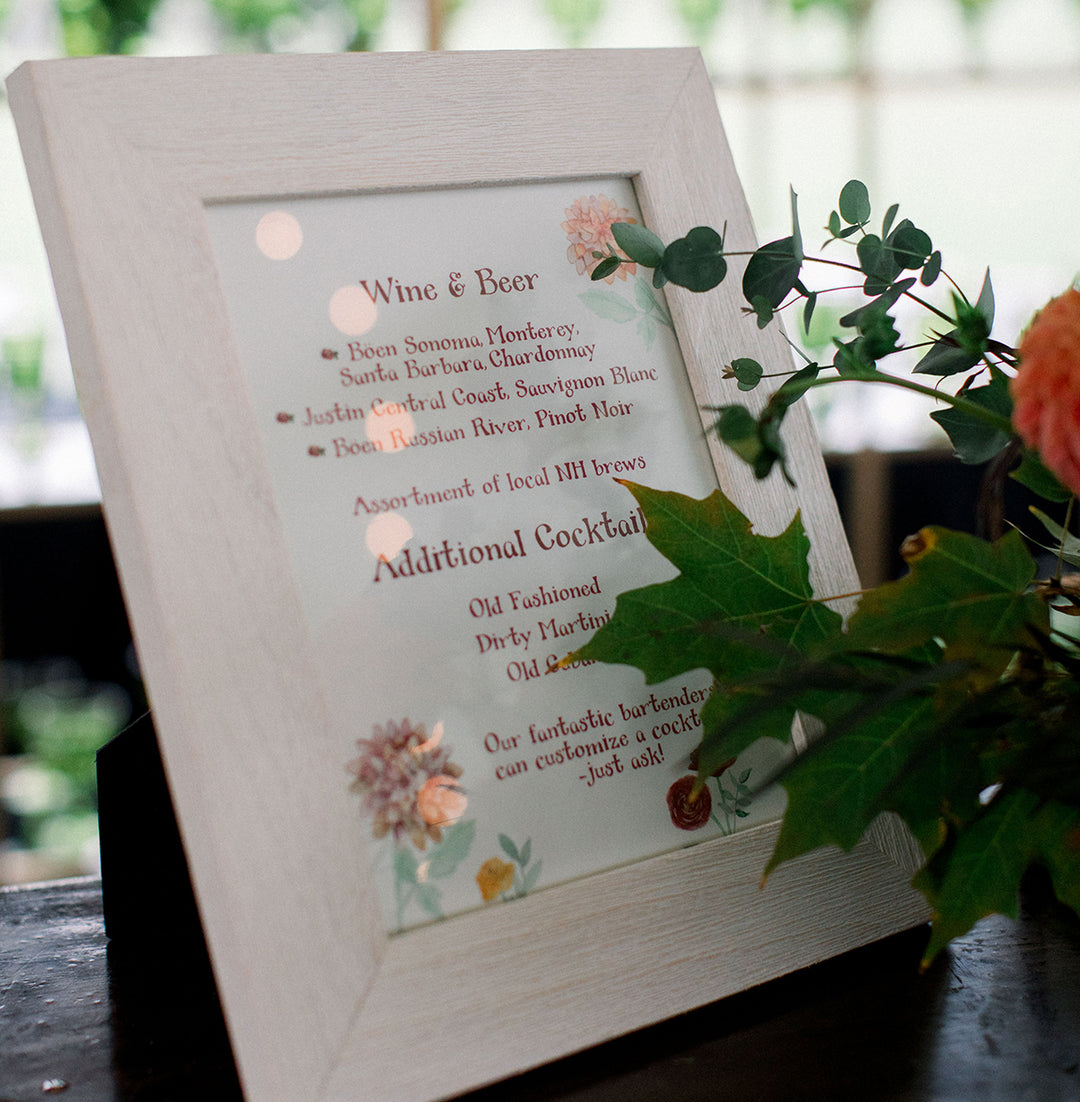 NH wedding drinks sign