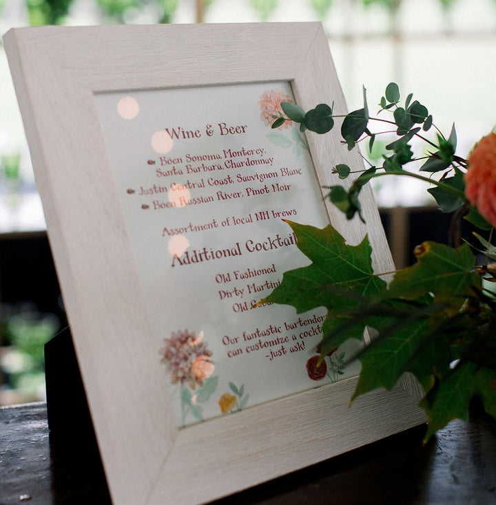 NH wedding drinks sign