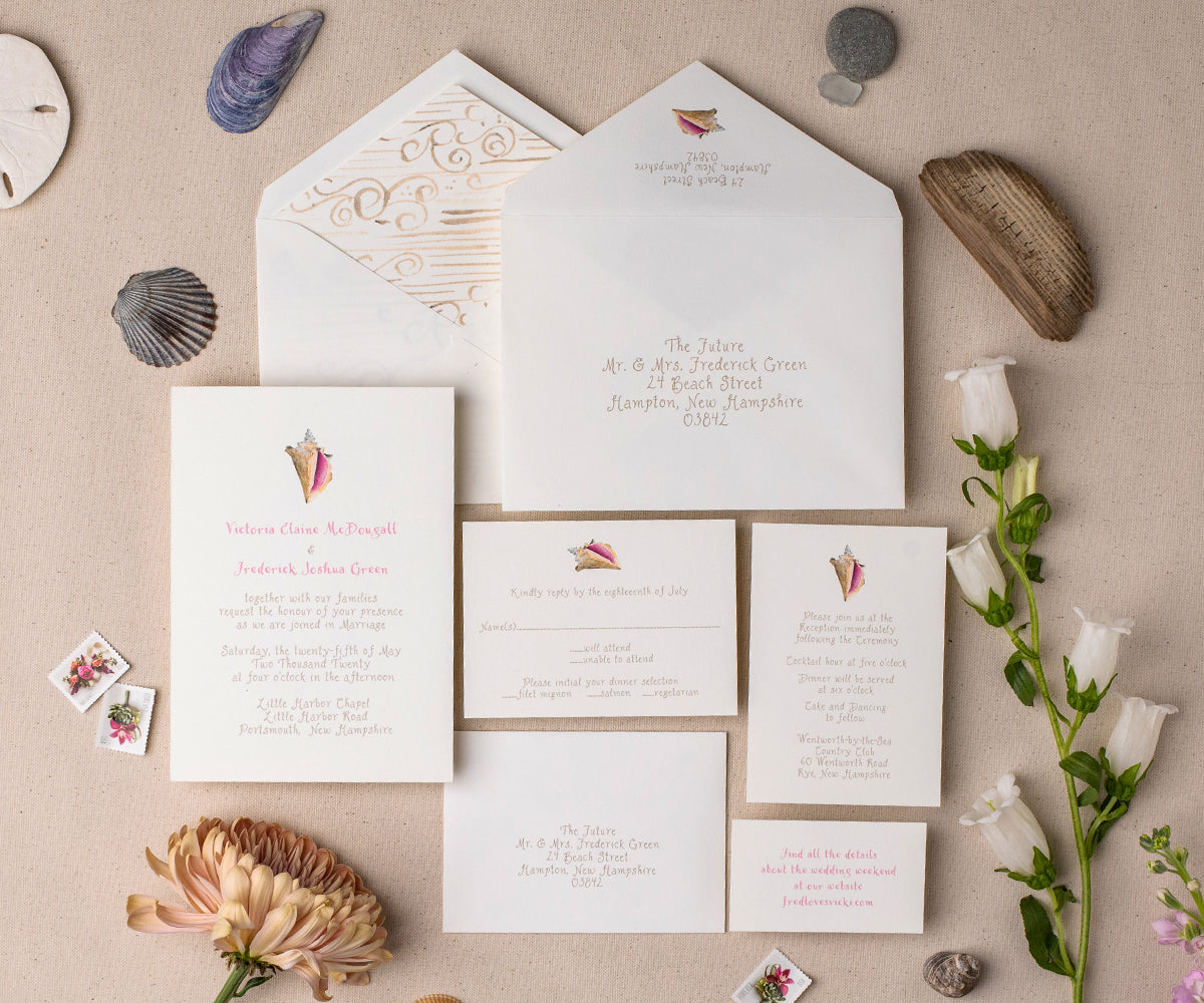 20 Nautical Wedding Invitations – Pearl Sea Shell Party Invitations Beach Style Silver