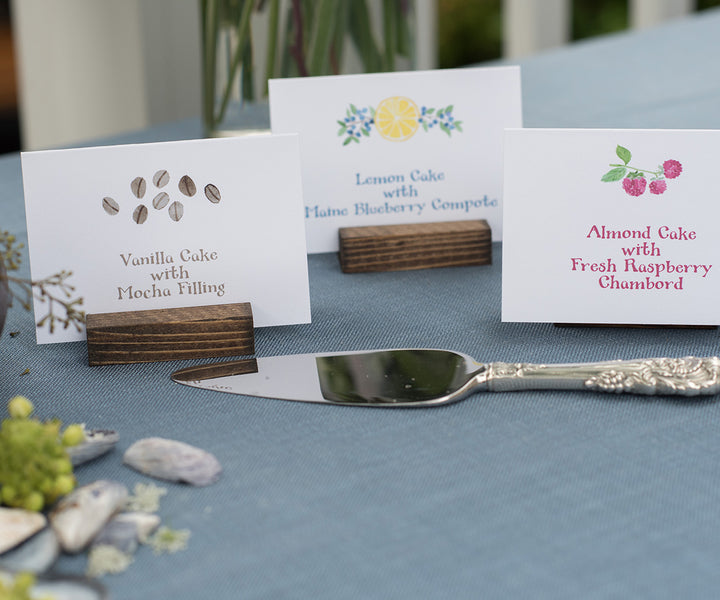 illustrated wedding cake flavors sign