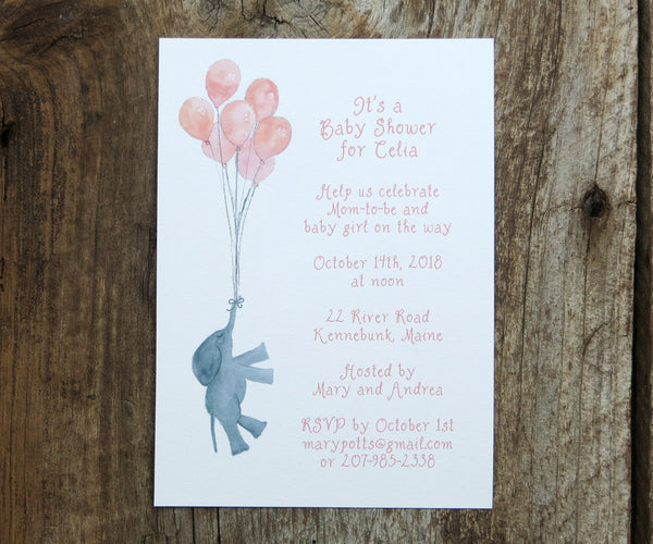 Baby Girl Elephant Shower Invitations