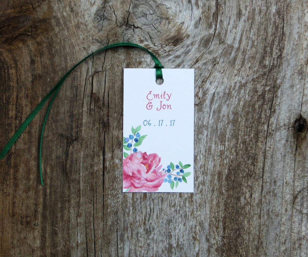 Peony and Blueberries Favor Tags