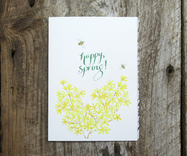 Forsythia spring card with bees