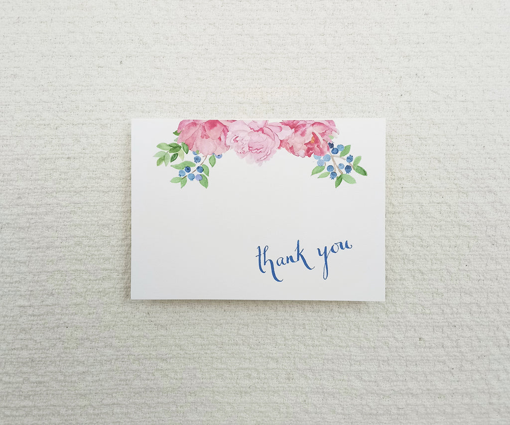 Peony & Blueberries Wedding Thank You Notes
