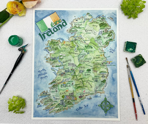 watercolor map of Ireland