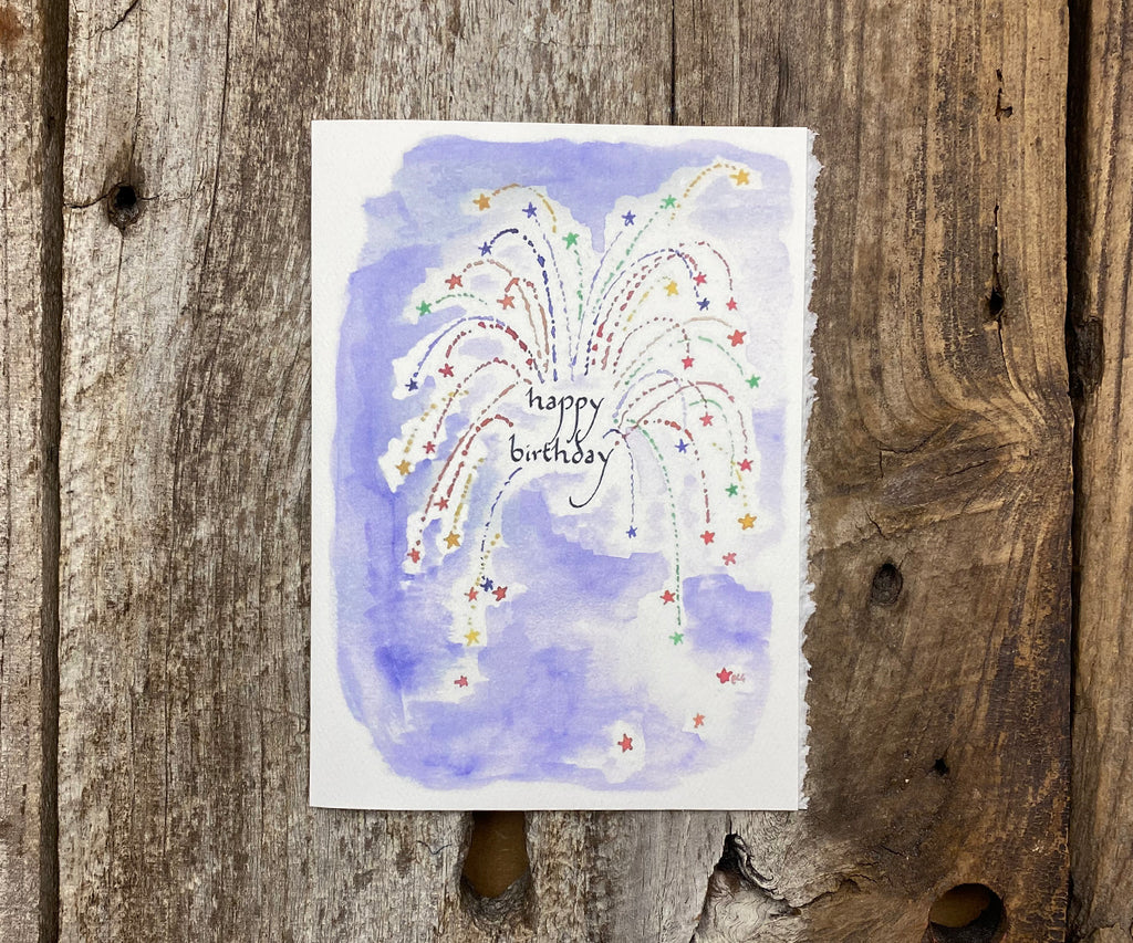 Purple Sky Fireworks Birthday Card