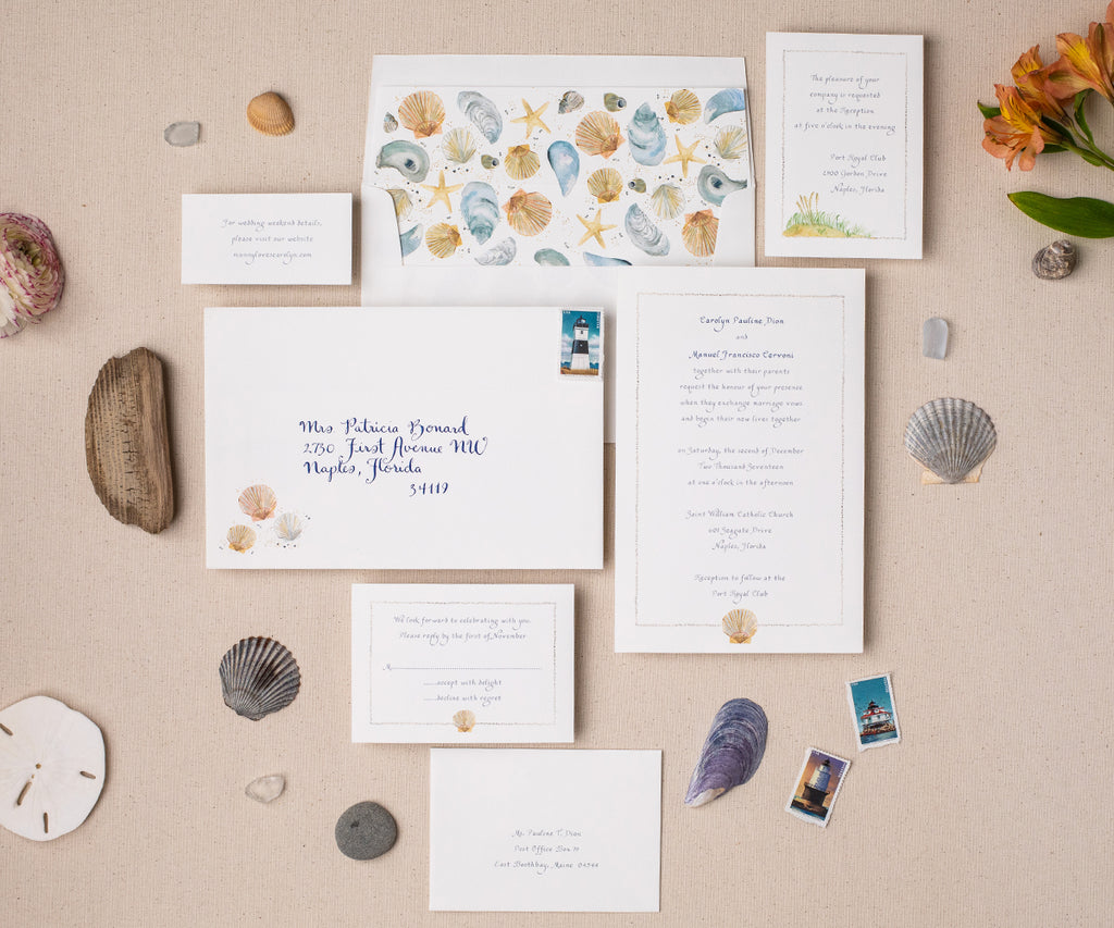 Scallop shell wedding invitation