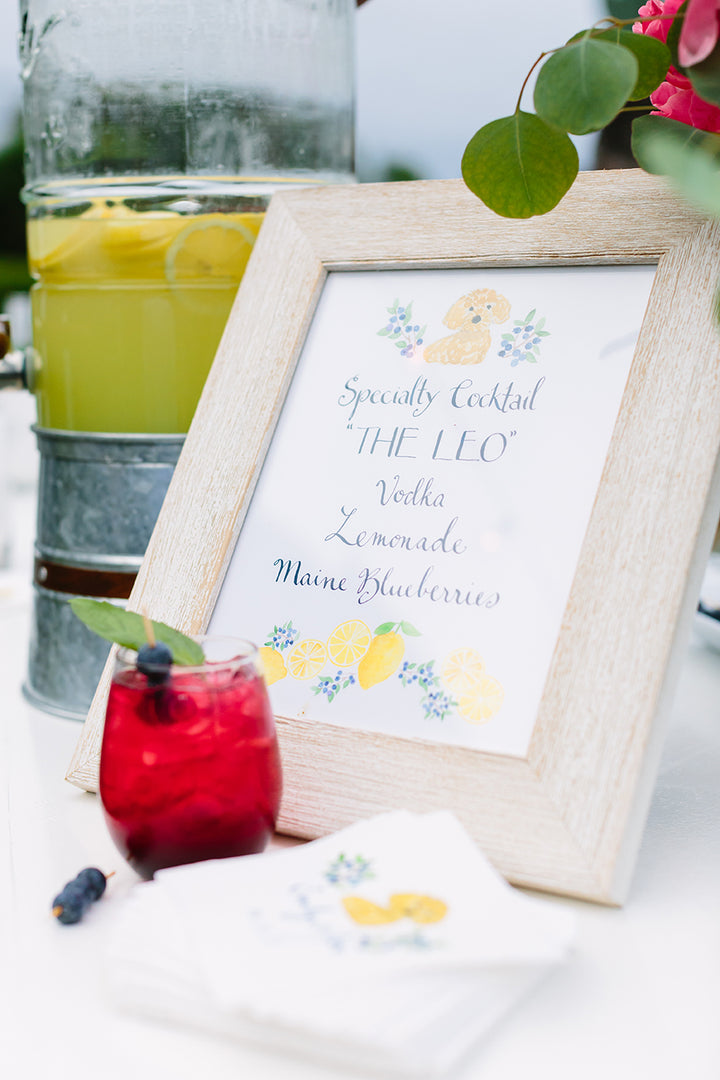 illustrated signature cocktail sign with dog