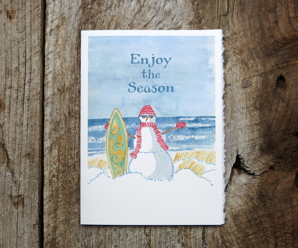 Surfing Snowman Card