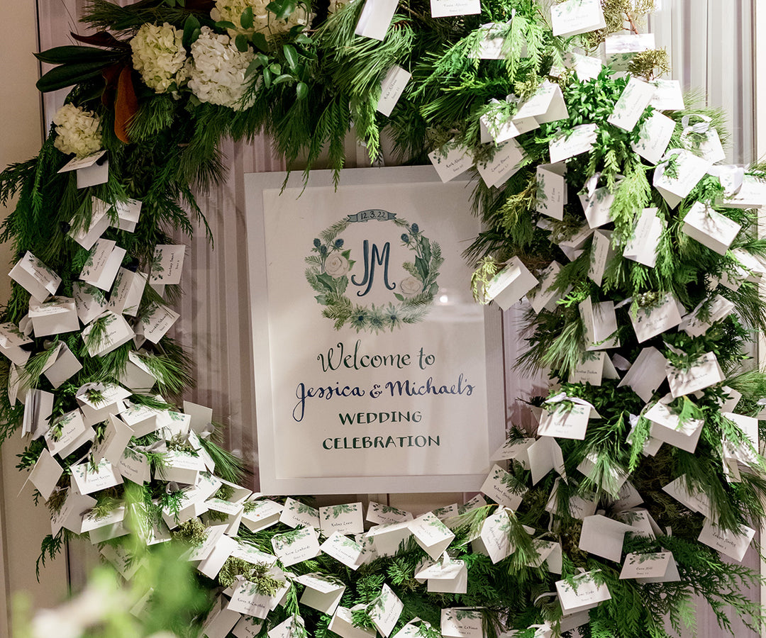 winter greens wedding crest