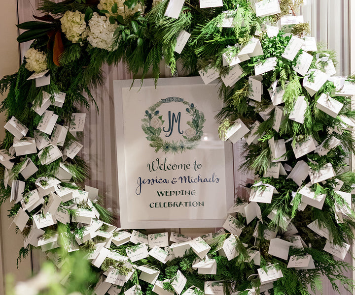 winter greens wedding crest